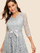 50s Ribbon Tie Waist Lace Overlay Dress