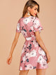 Surplice Floral Print Belted Dress