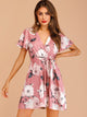 Surplice Floral Print Belted Dress