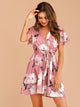 Surplice Floral Print Belted Dress