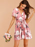 Surplice Floral Print Belted Dress
