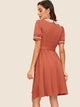 50s Contrast Lace Neck Button Front Belted Dress