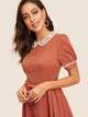 50s Contrast Lace Neck Button Front Belted Dress