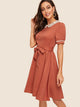 50s Contrast Lace Neck Button Front Belted Dress