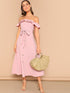 Flounce Foldover Off Shoulder Button Front Dress