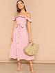 Flounce Foldover Off Shoulder Button Front Dress