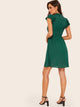 Button Front Layered Ruffle Pleated Dress With Belt