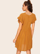 Contrast Ruffle Cuff Zip Back Babydoll Dress