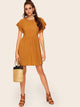 Contrast Ruffle Cuff Zip Back Babydoll Dress