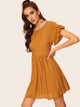 Contrast Ruffle Cuff Zip Back Babydoll Dress
