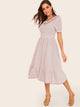 50s Ruffle Trim Knot Detail Dot Dress