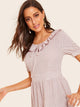 50s Ruffle Trim Knot Detail Dot Dress