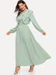 Tie Neck Fit and Flare Ruffle Dress