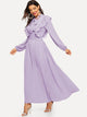 Tie Neck Fit and Flare Ruffle Dress