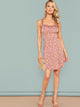 Criss-cross Back Frill Trim Ditsy Floral Dress