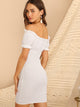 Frilled Off Shoulder Shirred Dress