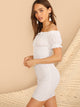 Frilled Off Shoulder Shirred Dress