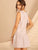 Knot Shoulder Button Front Striped Ruffle Hem Dress