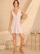 Knot Shoulder Button Front Striped Ruffle Hem Dress