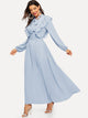Tie Neck Fit and Flare Ruffle Dress