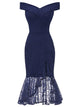 50s Off Shoulder Lace Overlap Mermaid Dress