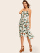 Leaf Print Dual Pocket Button Front Cami Dress
