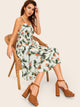 Leaf Print Dual Pocket Button Front Cami Dress