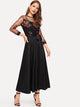 Floral Embroidered Contrast Mesh Dress