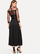 Floral Embroidered Contrast Mesh Dress