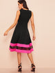 60s Mesh Insert Striped Detail Fit & Flare Dress