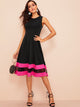 60s Mesh Insert Striped Detail Fit & Flare Dress