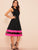 60s Mesh Insert Striped Detail Fit & Flare Dress