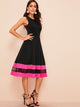 60s Mesh Insert Striped Detail Fit & Flare Dress