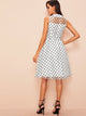 60s Buttoned Front Belted Polka Dot Organza Dress