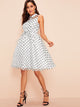 60s Buttoned Front Belted Polka Dot Organza Dress