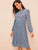 Dot Print Tie Neck Ruffle Trim Pleated Dress