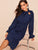 70s Tie Neck Allover Heart Print Ruffle Dress