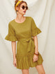 Ruffle Hem Self Tie Striped Dress
