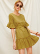 Ruffle Hem Self Tie Striped Dress