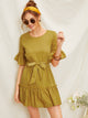Ruffle Hem Self Tie Striped Dress