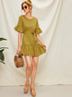 Ruffle Hem Self Tie Striped Dress