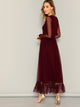 Fit and Flare Mesh Overlay Ruffle Hem Dress