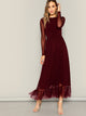 Fit and Flare Mesh Overlay Ruffle Hem Dress
