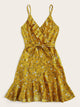 Ditsy Floral Ruffle Trim Belted Cami Dress