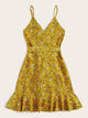 Ditsy Floral Ruffle Trim Belted Cami Dress