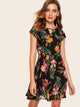 Floral Print V-cut Neck Dress