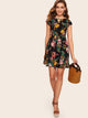 Floral Print V-cut Neck Dress