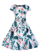 50s Palm Tree And Floral Print Belted Dress