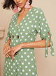 Knot Cuff Polka Dot Shirt Dress