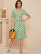 Knot Cuff Polka Dot Shirt Dress